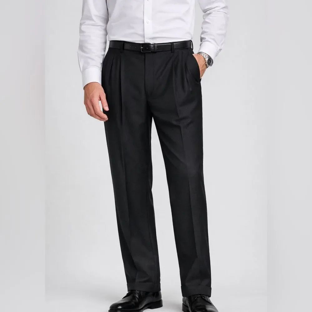 Zanella Alter Black Wool Pleated Dress Pants Size 40 Made In Italy